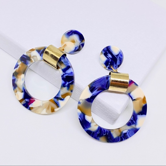 Anthropologie Jewelry - 2/$35🖤 ANTHRO Blue Mosaic Resin Hoop Earrings